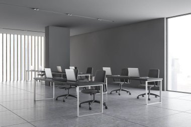 Gri panoramik açık uzay ofis köşesi