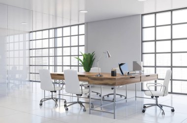 Beyaz panoramik CEO ofis köşesi