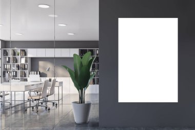 Kitaplık ve poster ile Gri Ceo ofisi