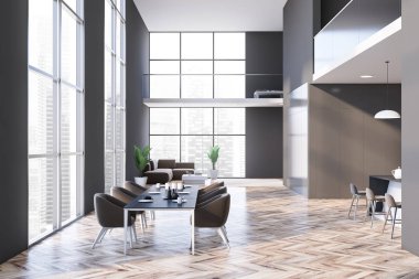 Gri yemek odası ve oturma odası iç