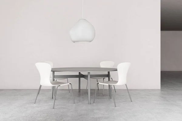 Minimalistic λευκό τραπεζαρία με στρογγυλό τραπέζι — Φωτογραφία Αρχείου