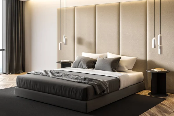 Beyaz ve bej renkli ana yatak odası köşesi — Stok fotoğraf