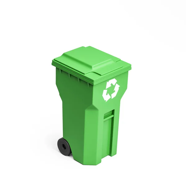 Πράσινο κάδο ανακύκλωσης για πλαστικό σε λευκό φόντο — Φωτογραφία Αρχείου