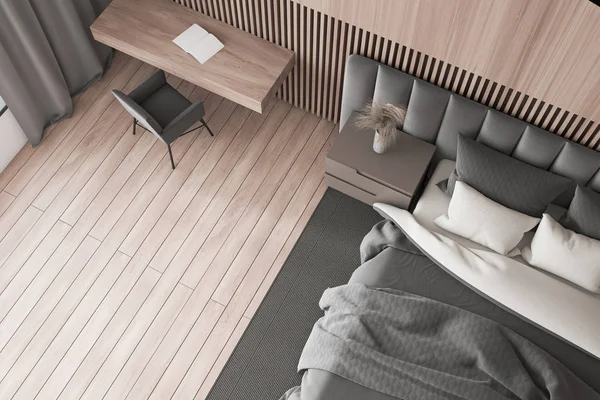 Bovenaanzicht van luxe houten slaapkamer — Stockfoto