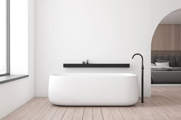 Bagno bianco e camera da letto interna — Foto Stock