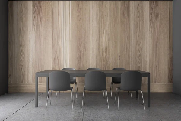 Minimalista pared de madera comedor interior — Foto de Stock