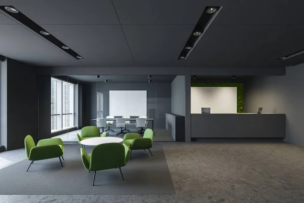 Salón de oficina gris y sala de reuniones interior — Foto de Stock