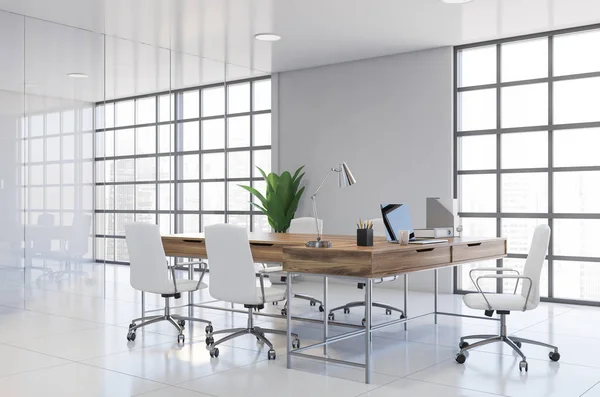 White panoramic CEO office corner — Stock Photo, Image