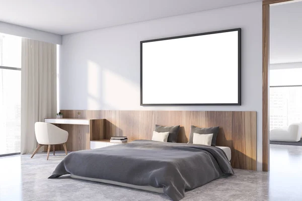 Witte master bedroom hoek met poster — Stockfoto