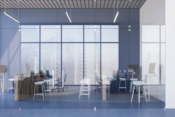 White and blue open space office and hall — Stock Photo, Image