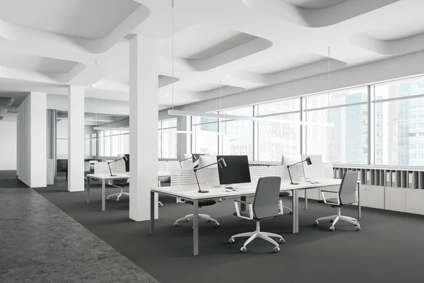 Panoramic white open space office with columns — ストック写真