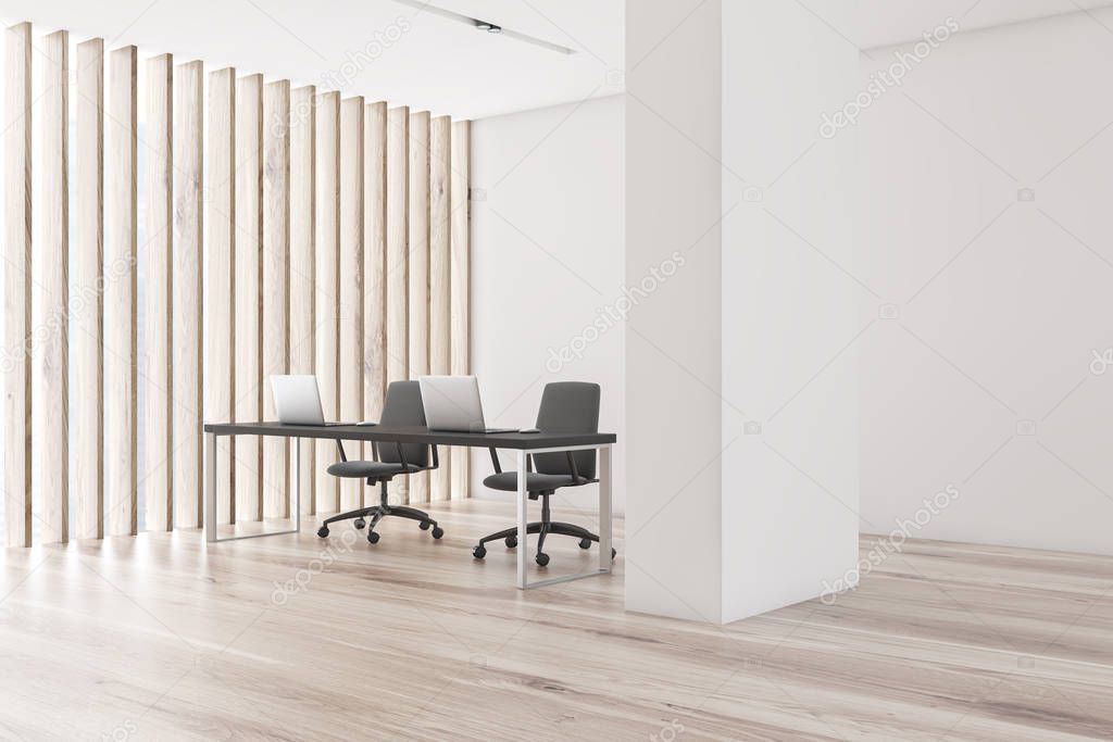 White panoramic open space office workplace