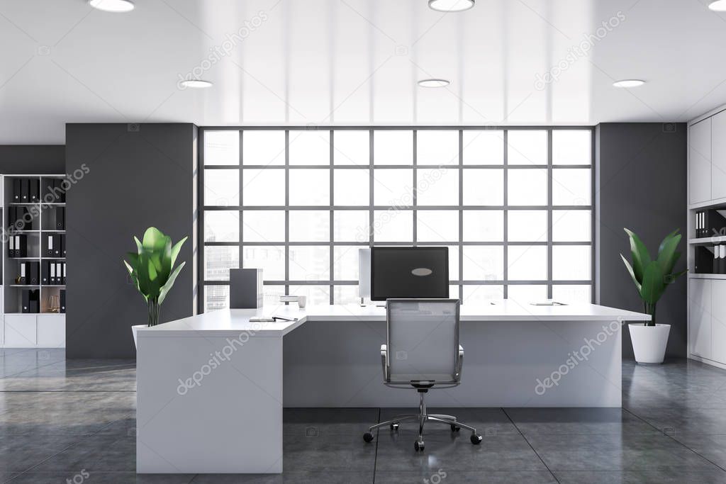 Gray CEO office interior with white table