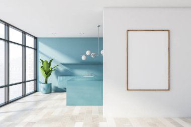 Beyaz ve mavi mutfak posterleri.