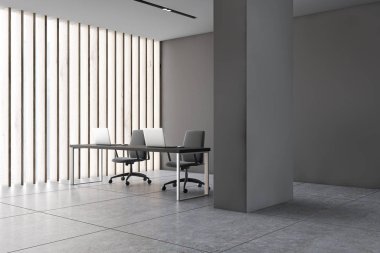 Gri panoramik açık uzay ofis çalışma yeri