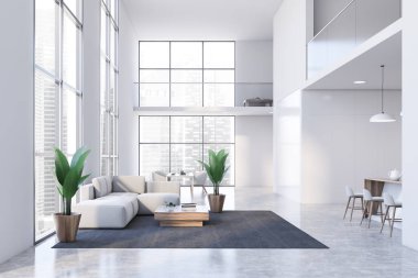 Beyaz oturma odası ve yemek odası iç