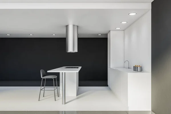 Interior de cocina blanco y negro con barra —  Fotos de Stock