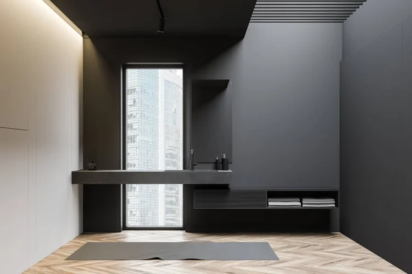 Interior do banheiro loft cinza e branco com pia — Fotografia de Stock