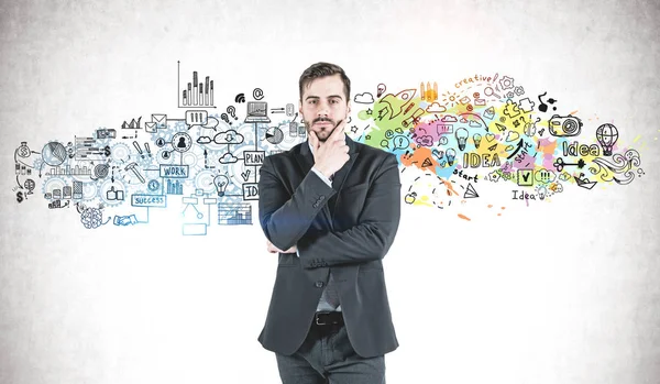 Thoughtful bearded man and his business plan — Stock Photo, Image