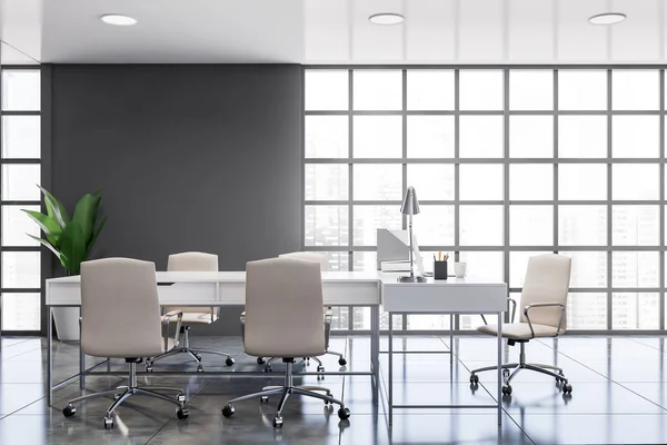 Серый панорамный интерьер офиса генерального директора — стоковое фото