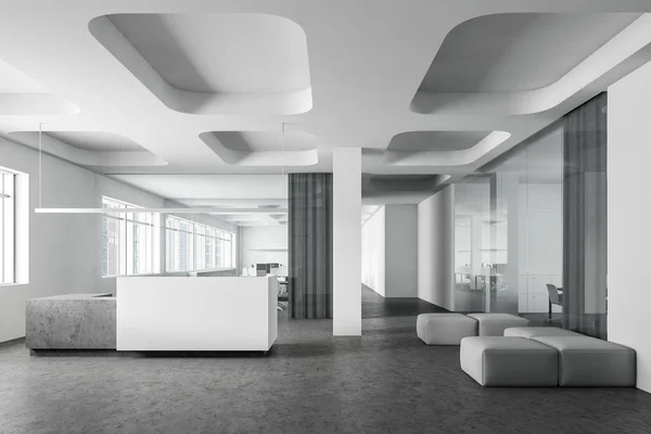Weiße Rezeption und Lounge in futuristischem Büro — Stockfoto