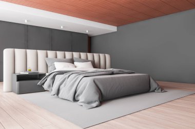 Modern gri ana yatak odası köşesi