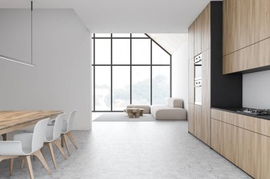 Beyaz mutfak ve salon iç