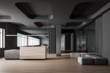 Modern ofis resepsiyonu ve dinlenme alanı