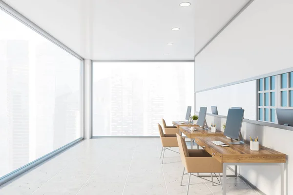 Panoramic white and blue open space office — Stock Photo, Image