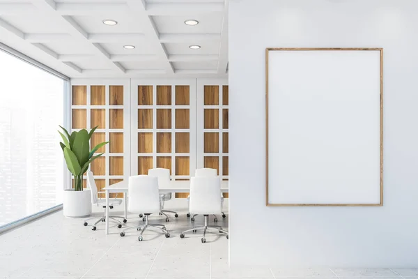 Wooden and white meeting room with poster