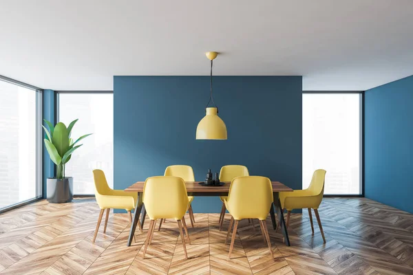 Minimalistic blue dining room interior — Stock Photo, Image