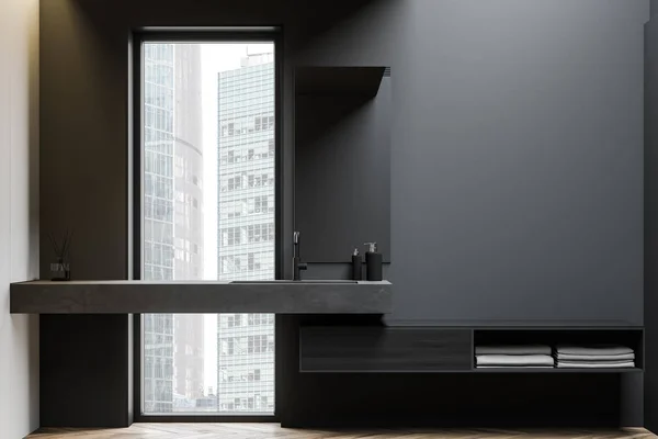 Сірий лофт інтер'єр ванної кімнати з раковиною — стокове фото