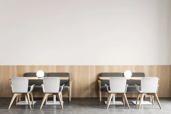 Modern white restaurant interior with armchairs — 스톡 사진