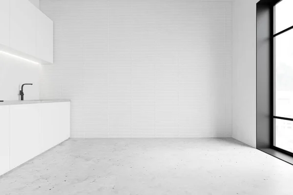 Minimalista espaçoso interior da cozinha branca — Fotografia de Stock