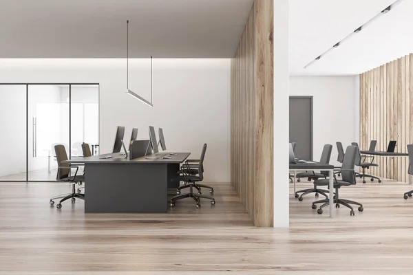Biały i drewniane otwartej przestrzeni wnętrz biurowych — Zdjęcie stockowe