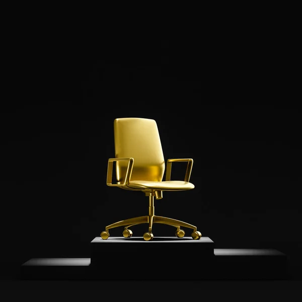 Cadeira de escritório de ouro no pódio de prêmio sobre preto — Fotografia de Stock