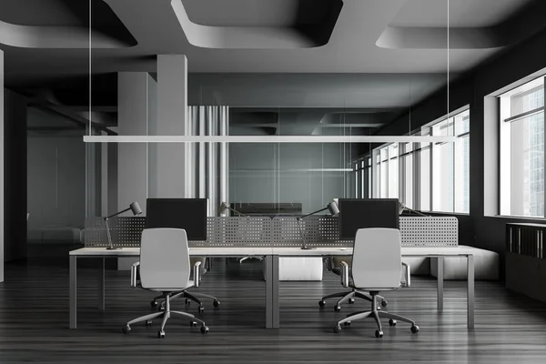 Oficina de espacio abierto gris futurista — Foto de Stock
