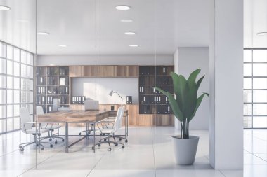 White CEO office with bookcase and hall clipart