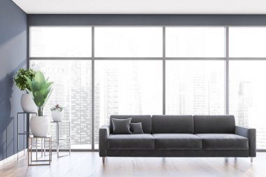 Kanepeli mavi panoramik oturma odası