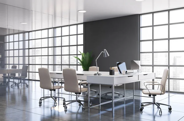 Gray panoramic CEO office corner — Stock Photo, Image