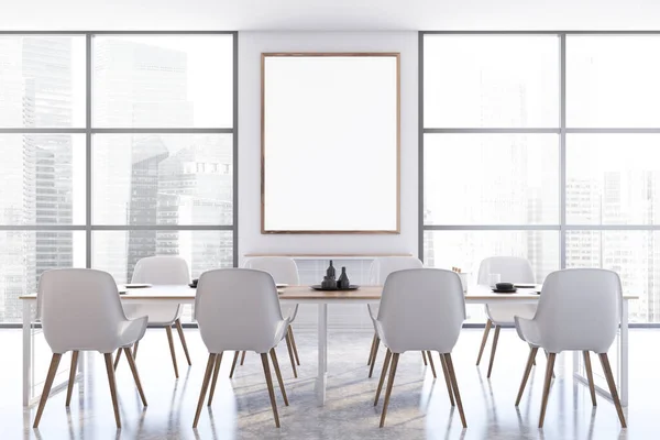 Interior branco da sala de jantar com cartaz — Fotografia de Stock