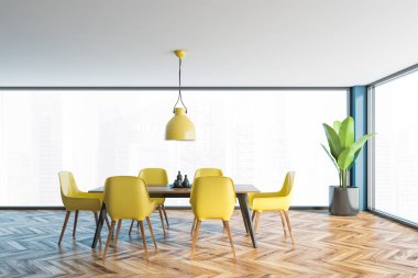 Panoramik mavi yemek odasının içi