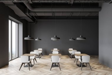 Gray Industrial tarzı bir kafeterya.