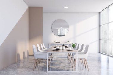 Beyaz ve bej yemek odası iç