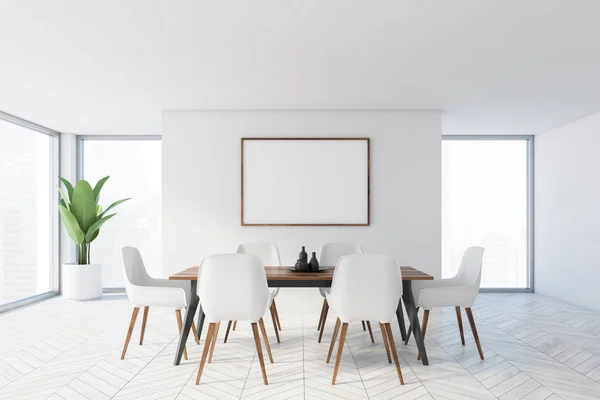 Sala de jantar minimalista branco com cartaz — Fotografia de Stock
