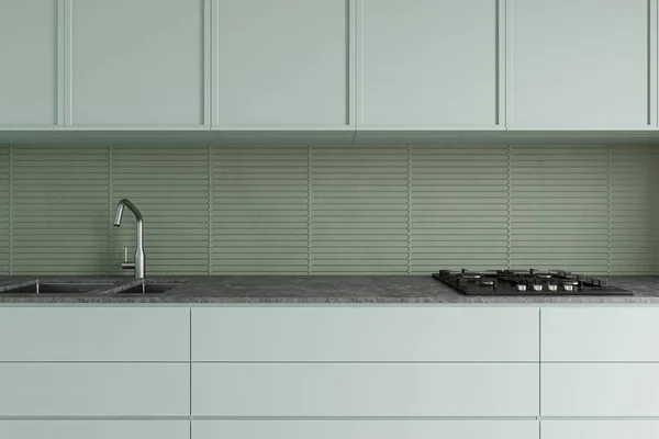 Bancadas verdes na cozinha moderna — Fotografia de Stock