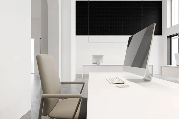 Workplace in spacious white and black office — Stock Photo, Image