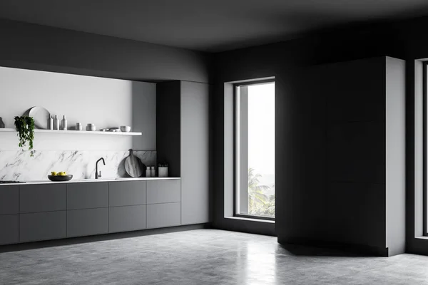 Gray kitchen corner with countertops and cupboard — Stock Photo, Image