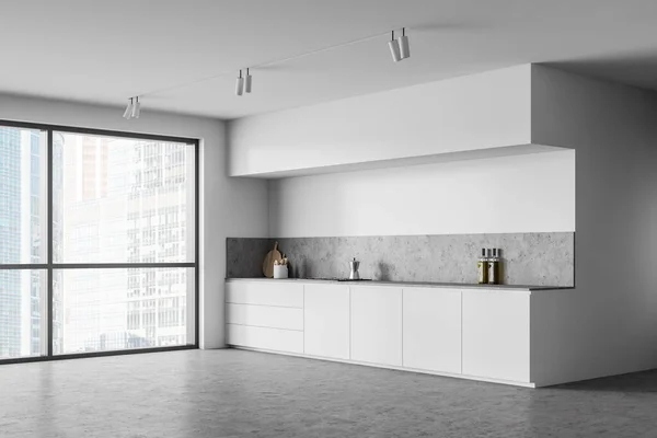 Loft λευκή κουζίνα γωνία με πάγκους — Φωτογραφία Αρχείου