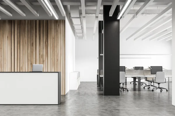 Recepção em escritório branco e de madeira — Fotografia de Stock